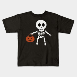 Cute Skeleton Holding Pumpkin Basket Kids T-Shirt